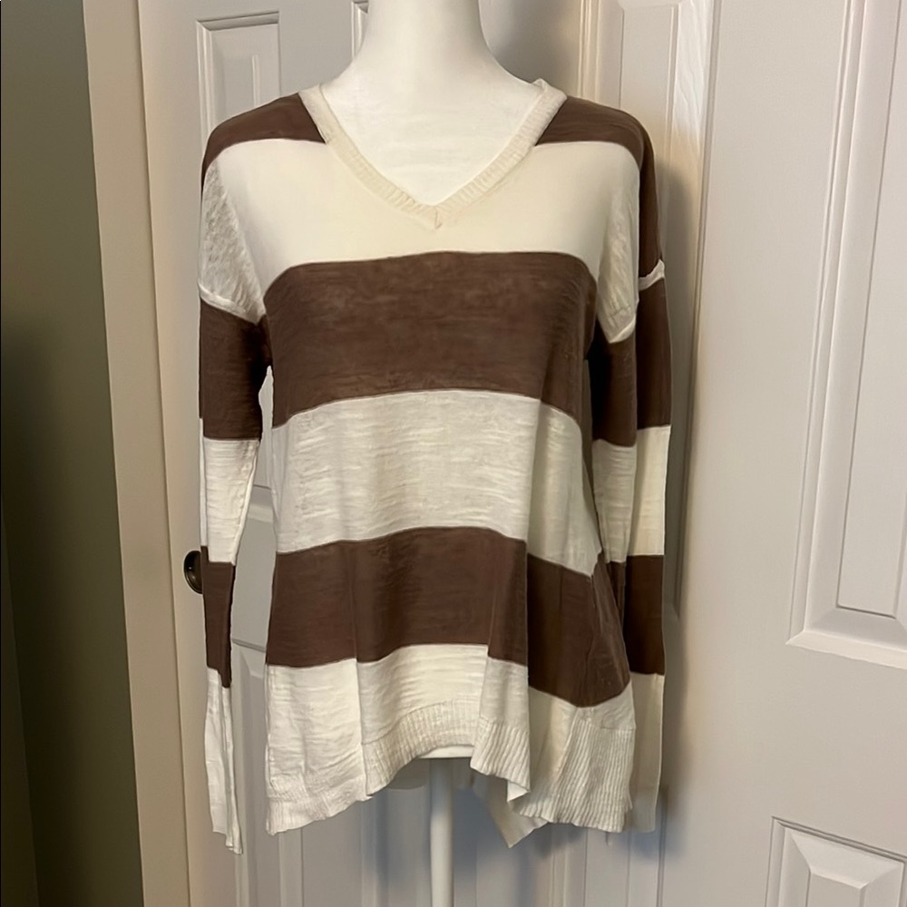 Anthropologie left of Center Striped V Neck Shirt